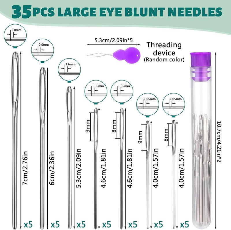 Bupete 65 Pcs 12 Sizes Large Eye Blunt Needles Set, Large Eye Sewing Needles, Tapestry Needles, Yarn Needles with Threaders, Embroidery Needles for Hand Sewing for Knitting Sewing - Image 3